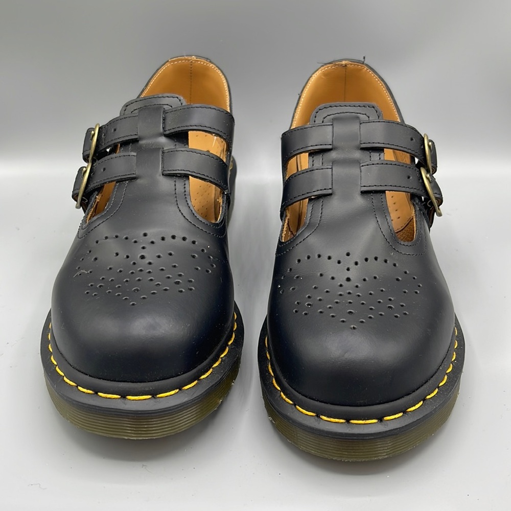 Dr. Martens Black Mary Jane Flats with Yellow Stitching
